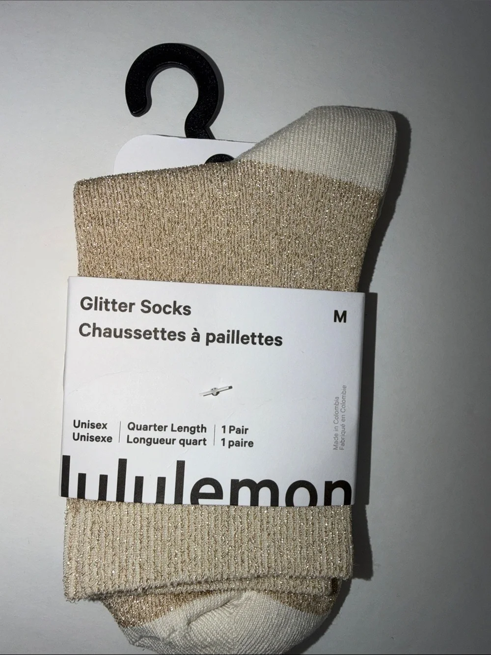 🆕 LULULEMON Glitter Quarter Socks Light Ivory NWT Size M